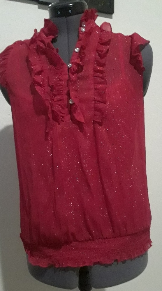 Shimmer Maroon Sheer Ruffled Shirt - Picture 6 of 6